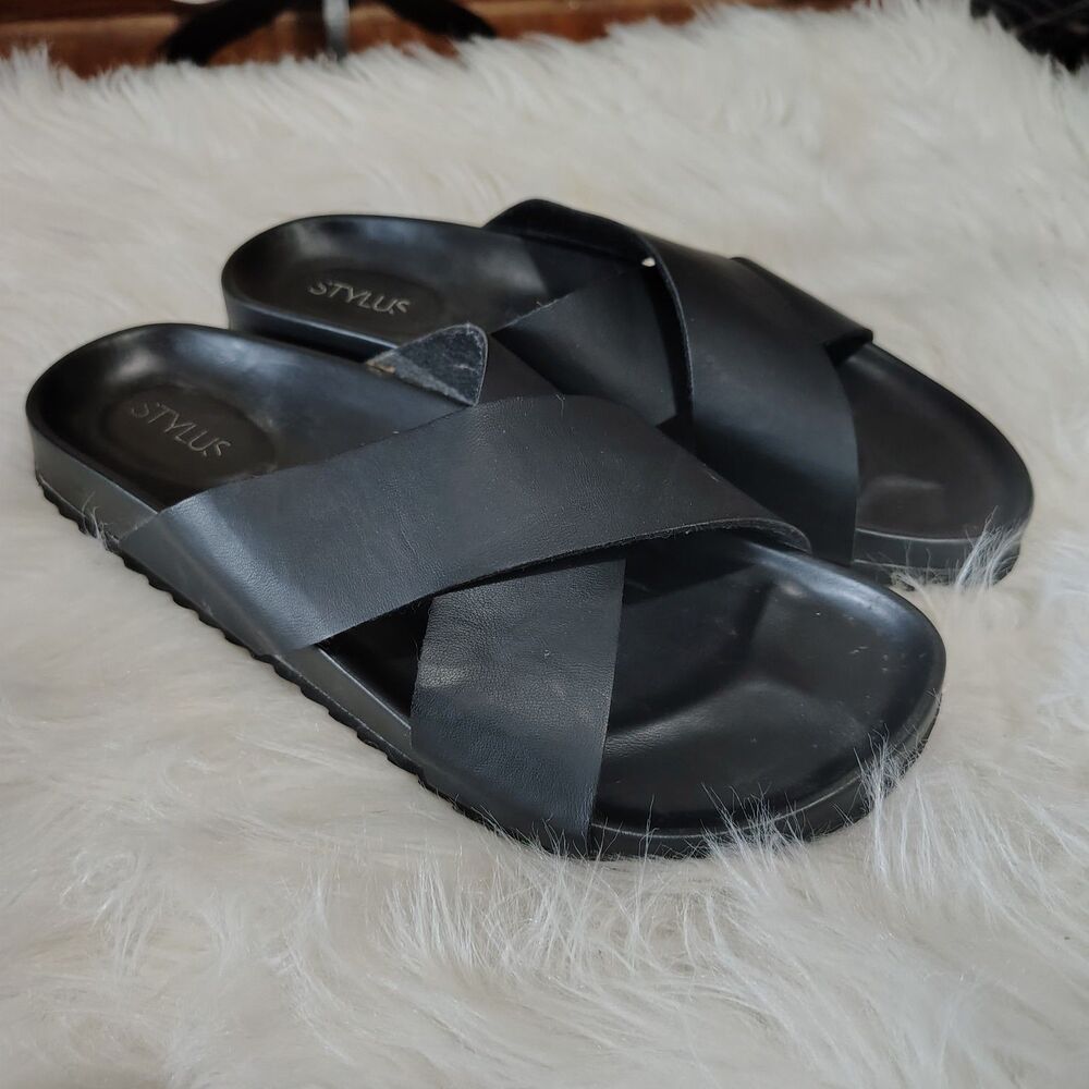 Black Criss Cross Slides Stylus Size 9 Wmns